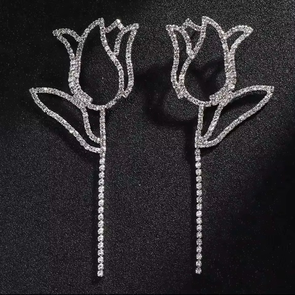 Rhinestones Crystal Oversized Large Flower Earrings - Picture 2 of 4